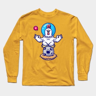 Cute Chicken Astronaut Meditation On Egg Moon Cartoon Long Sleeve T-Shirt